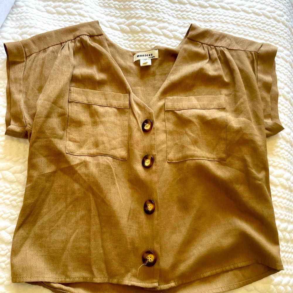 70s inspired Linen brown top